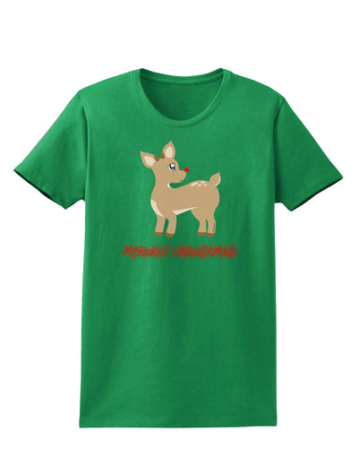 Cute Rudolph the Reindeer - Merry Christmas Womens Dark T-Shirt by TooLoud-Womens T-Shirt-TooLoud-Kelly-Green-X-Small-Davson Sales