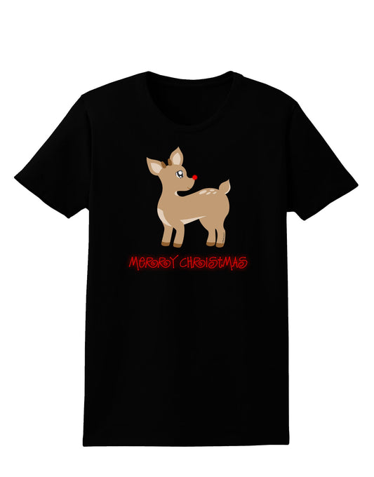 Cute Rudolph the Reindeer - Merry Christmas Womens Dark T-Shirt by TooLoud-Womens T-Shirt-TooLoud-Black-X-Small-Davson Sales