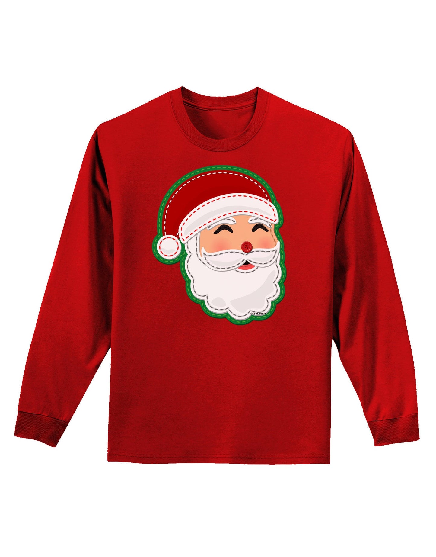Cute Santa Claus Face Faux Applique Adult Long Sleeve Dark T-Shirt-TooLoud-Red-Small-Davson Sales