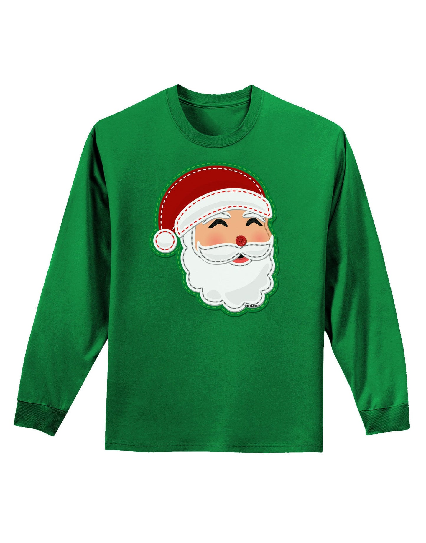Cute Santa Claus Face Faux Applique Adult Long Sleeve Dark T-Shirt-TooLoud-Kelly-Green-Small-Davson Sales