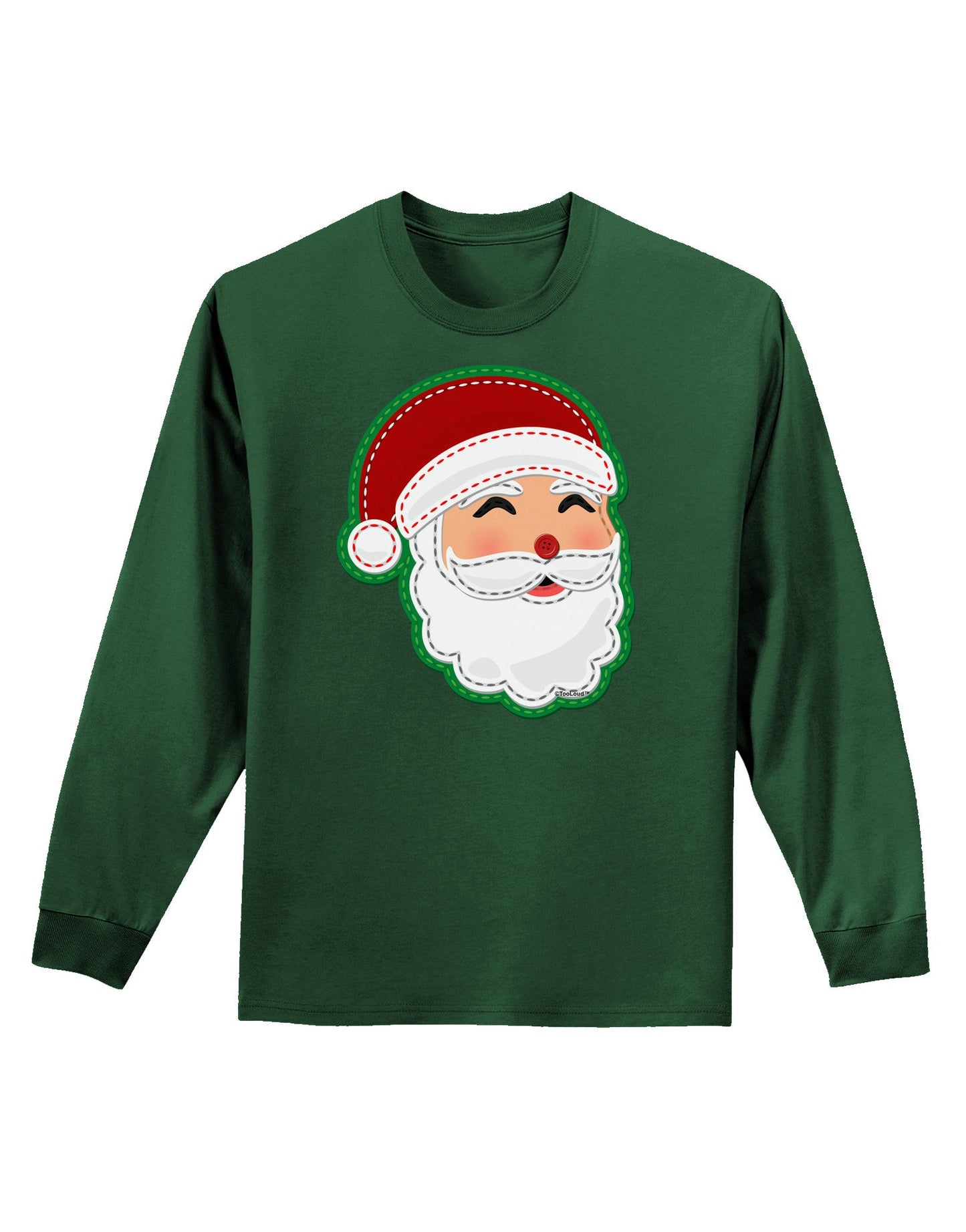 Cute Santa Claus Face Faux Applique Adult Long Sleeve Dark T-Shirt-TooLoud-Dark-Green-Small-Davson Sales