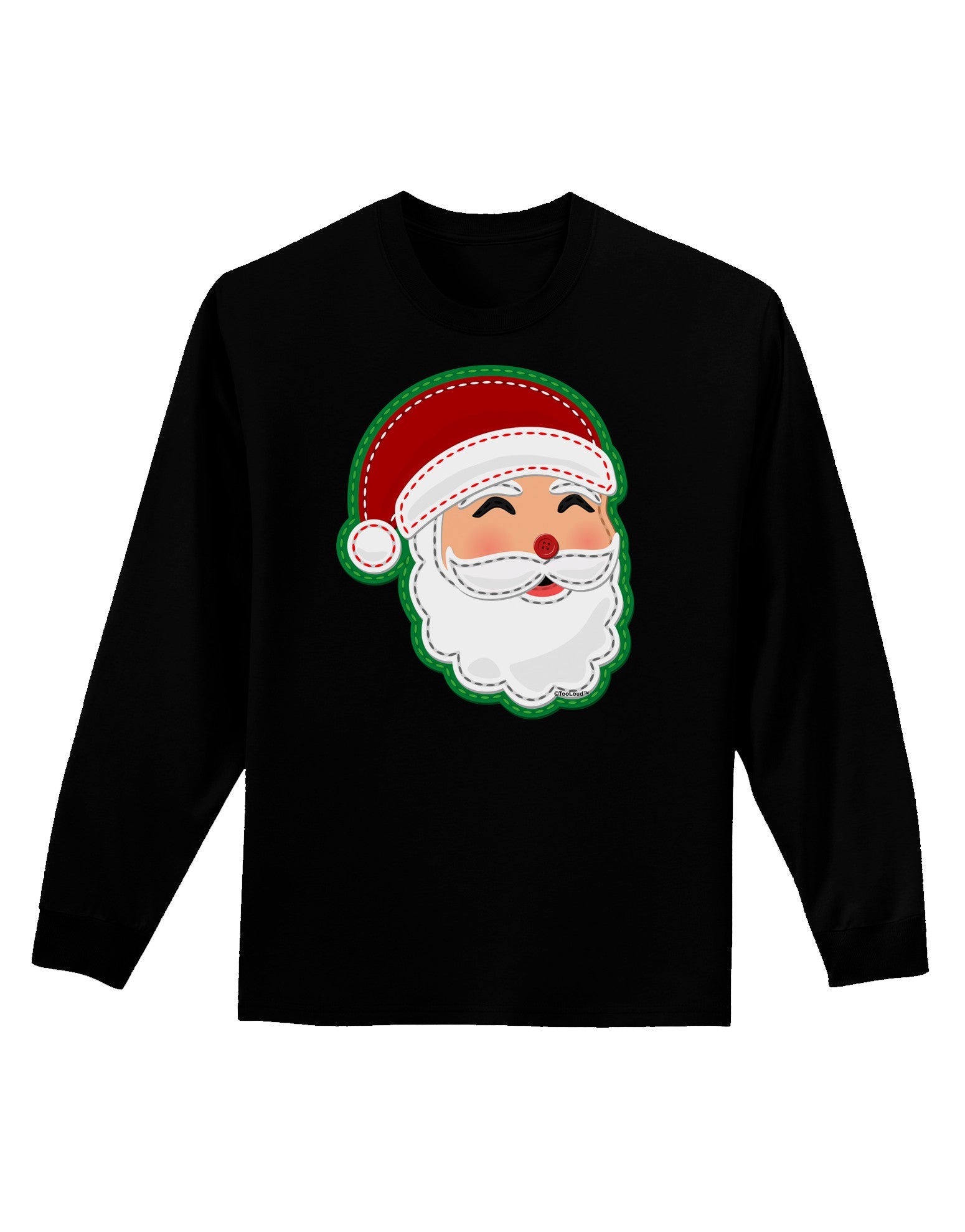 Cute Santa Claus Face Faux Applique Adult Long Sleeve Dark T-Shirt-TooLoud-Black-Small-Davson Sales