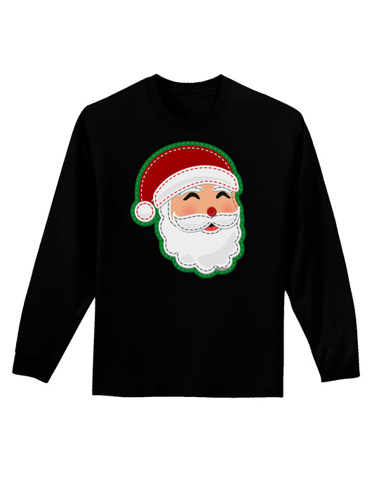 Cute Santa Claus Face Faux Applique Adult Long Sleeve Dark T-Shirt-TooLoud-Black-Small-Davson Sales
