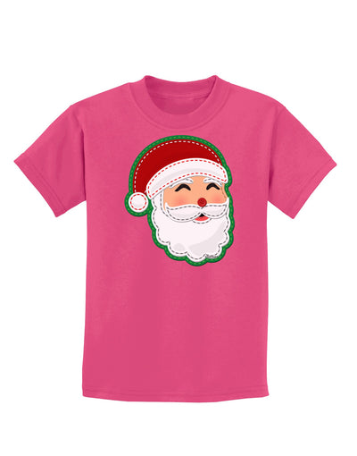 Cute Santa Claus Face Faux Applique Childrens Dark T-Shirt-Childrens T-Shirt-TooLoud-Sangria-X-Small-Davson Sales