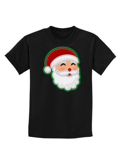 Cute Santa Claus Face Faux Applique Childrens Dark T-Shirt-Childrens T-Shirt-TooLoud-Black-X-Small-Davson Sales