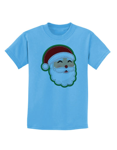 Cute Santa Claus Face Faux Applique Childrens T-Shirt-Childrens T-Shirt-TooLoud-Aquatic-Blue-X-Small-Davson Sales