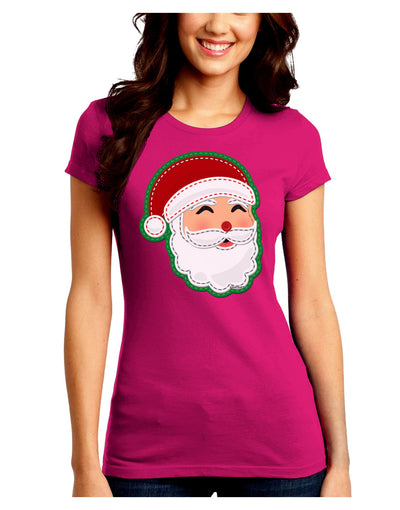 Cute Santa Claus Face Faux Applique Juniors Crew Dark T-Shirt-T-Shirts Juniors Tops-TooLoud-Hot-Pink-Juniors Fitted Small-Davson Sales