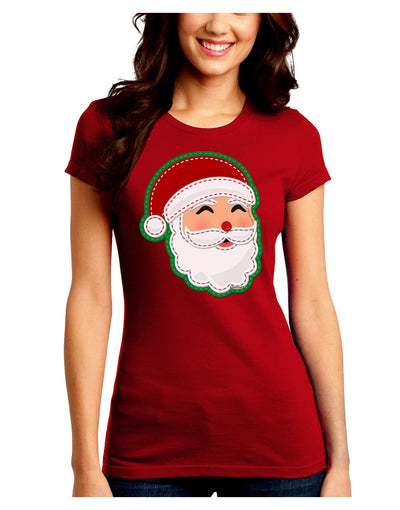 Cute Santa Claus Face Faux Applique Juniors Crew Dark T-Shirt-T-Shirts Juniors Tops-TooLoud-Red-Juniors Fitted Small-Davson Sales