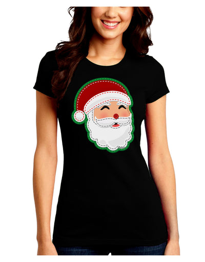 Cute Santa Claus Face Faux Applique Juniors Crew Dark T-Shirt-T-Shirts Juniors Tops-TooLoud-Black-Juniors Fitted Small-Davson Sales