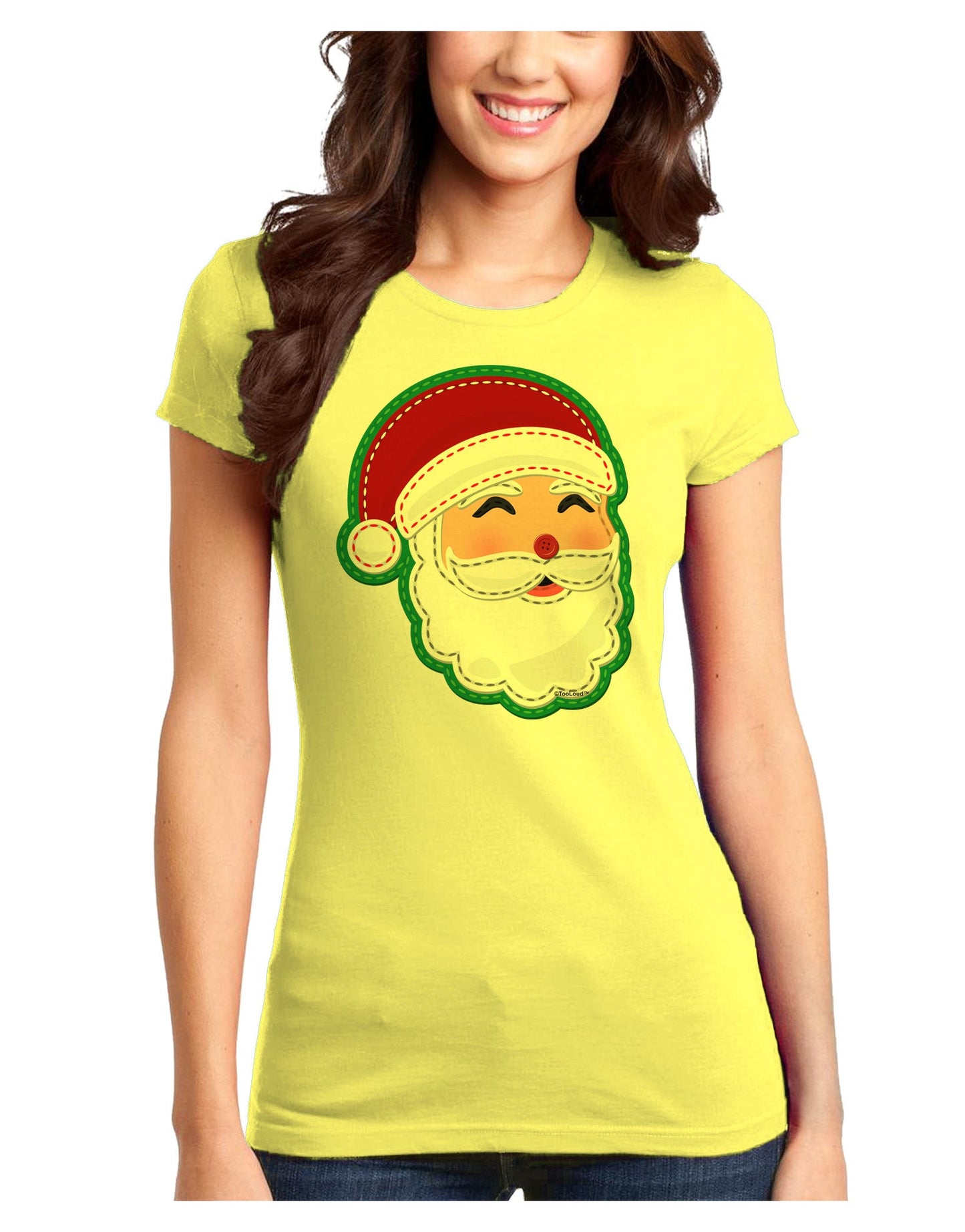 Cute Santa Claus Face Faux Applique Juniors T-Shirt-Womens Juniors T-Shirt-TooLoud-Yellow-Juniors Fitted XS-Davson Sales