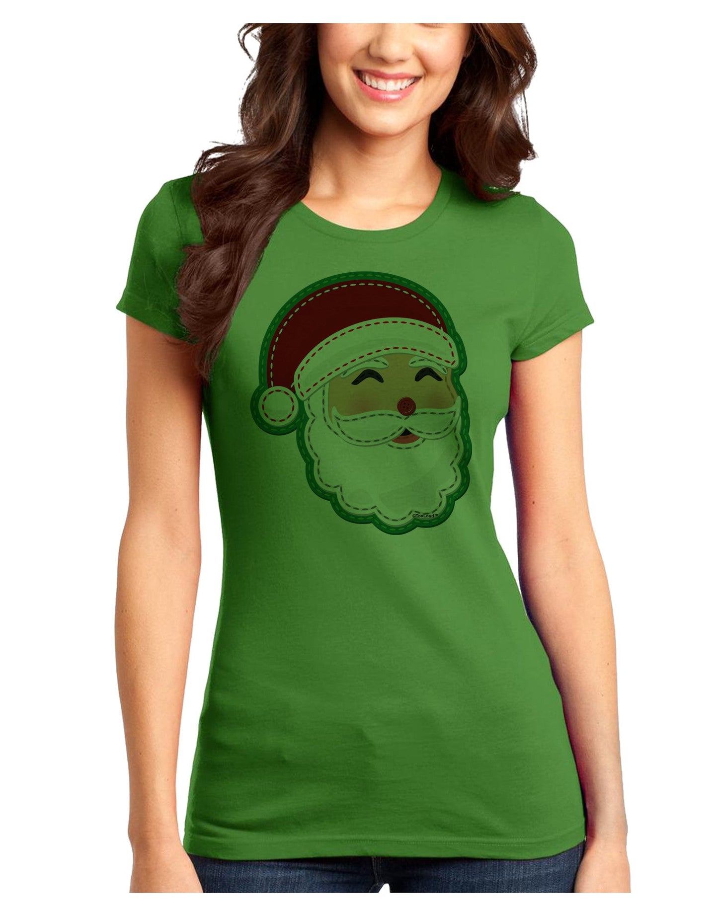 Cute Santa Claus Face Faux Applique Juniors T-Shirt-Womens Juniors T-Shirt-TooLoud-Kiwi-Green-Juniors Fitted XS-Davson Sales