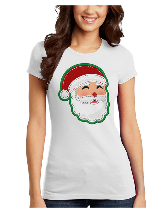 Cute Santa Claus Face Faux Applique Juniors T-Shirt-Womens Juniors T-Shirt-TooLoud-White-Juniors Fitted XS-Davson Sales