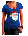 Cute Santa Claus Face Faux Applique Juniors V-Neck Dark T-Shirt-Womens V-Neck T-Shirts-TooLoud-Royal-Blue-Juniors Fitted Small-Davson Sales