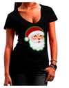 Cute Santa Claus Face Faux Applique Juniors V-Neck Dark T-Shirt-Womens V-Neck T-Shirts-TooLoud-Black-Juniors Fitted Small-Davson Sales