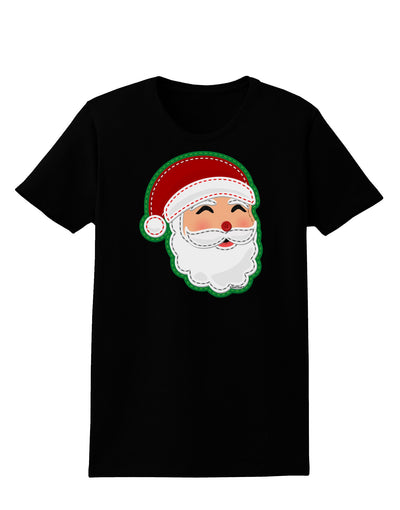 Cute Santa Claus Face Faux Applique Womens Dark T-Shirt-TooLoud-Black-X-Small-Davson Sales