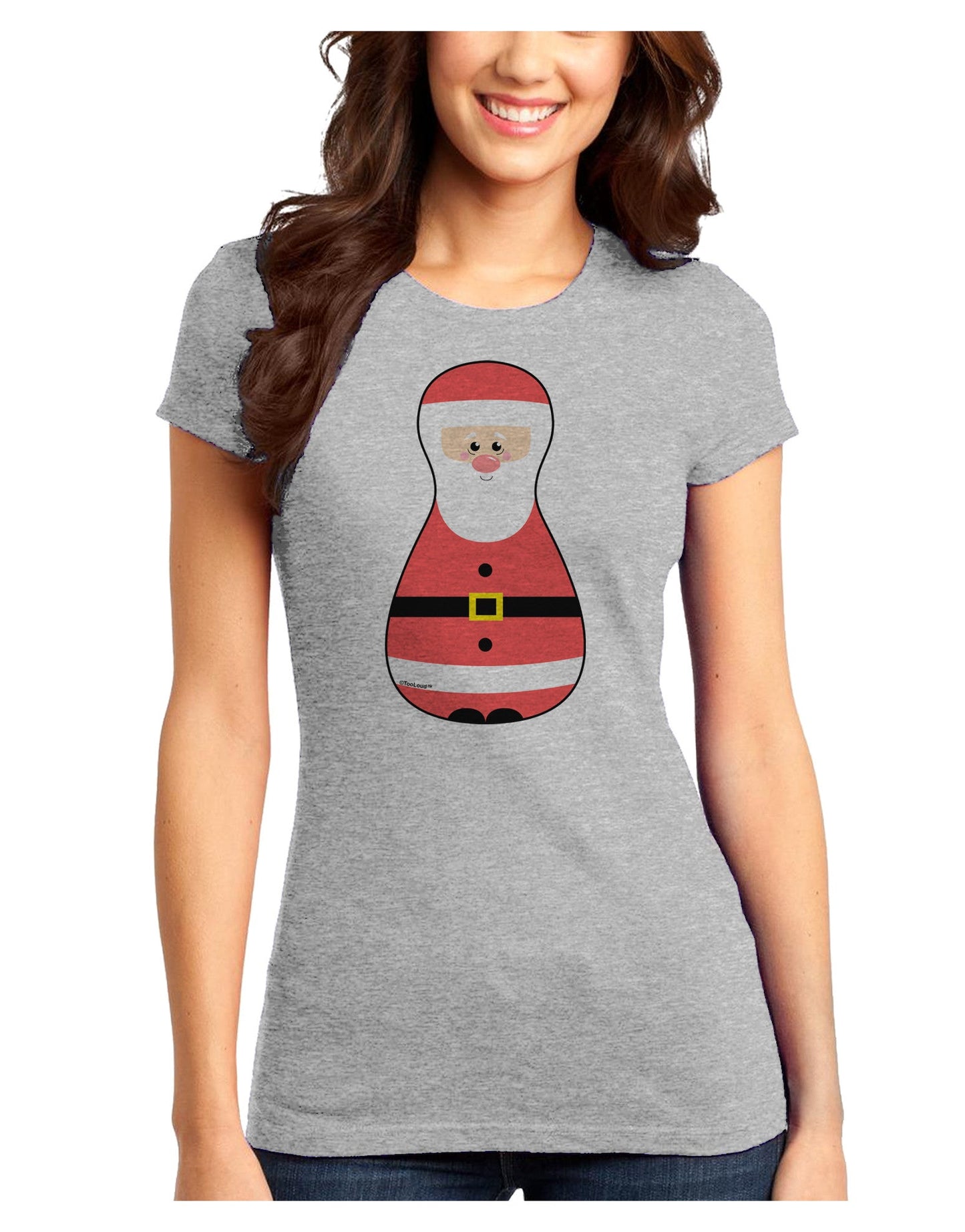 Cute Santa Matryoshka Nesting Doll - Christmas Juniors T-Shirt-Womens Juniors T-Shirt-TooLoud-Ash-Gray-Juniors Fitted XS-Davson Sales