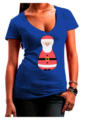 Cute Santa Matryoshka Nesting Doll - Christmas Juniors V-Neck Dark T-Shirt-Womens V-Neck T-Shirts-TooLoud-Royal-Blue-Juniors Fitted Small-Davson Sales