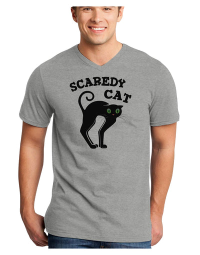 Cute Scaredy Cat Black Cat Halloween Adult V-Neck T-shirt-Mens V-Neck T-Shirt-TooLoud-HeatherGray-Small-Davson Sales