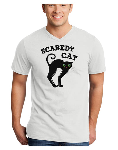 Cute Scaredy Cat Black Cat Halloween Adult V-Neck T-shirt-Mens V-Neck T-Shirt-TooLoud-White-Small-Davson Sales