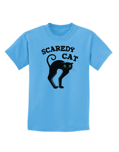 Cute Scaredy Cat Black Cat Halloween Childrens T-Shirt-Childrens T-Shirt-TooLoud-Aquatic-Blue-X-Small-Davson Sales