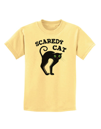 Cute Scaredy Cat Black Cat Halloween Childrens T-Shirt-Childrens T-Shirt-TooLoud-Daffodil-Yellow-X-Small-Davson Sales