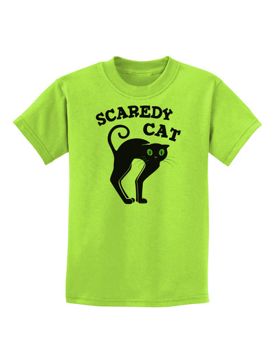 Cute Scaredy Cat Black Cat Halloween Childrens T-Shirt-Childrens T-Shirt-TooLoud-Lime-Green-X-Small-Davson Sales