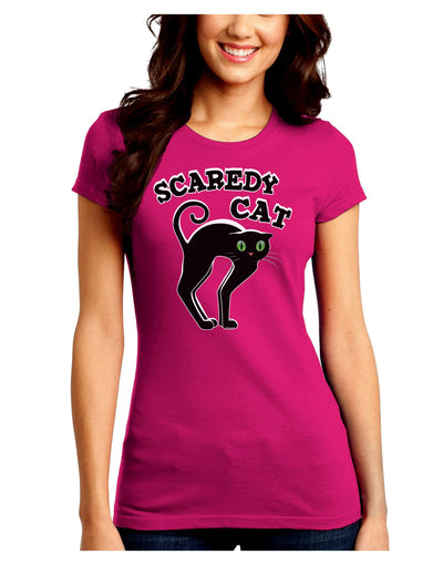 Cute Scaredy Cat Black Cat Halloween Juniors Crew Dark T-Shirt-T-Shirts Juniors Tops-TooLoud-Hot-Pink-Juniors Fitted Small-Davson Sales