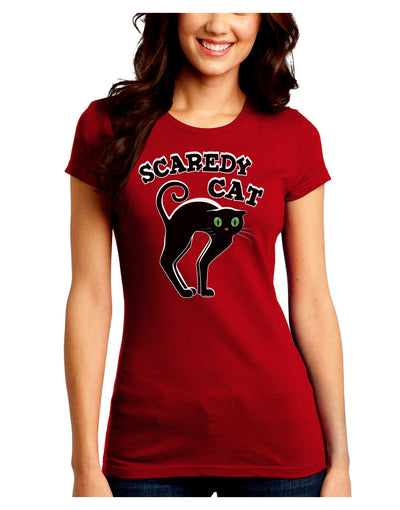 Cute Scaredy Cat Black Cat Halloween Juniors Crew Dark T-Shirt-T-Shirts Juniors Tops-TooLoud-Red-Juniors Fitted Small-Davson Sales