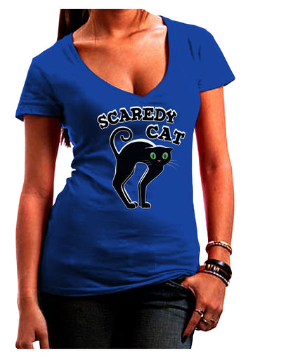 Cute Scaredy Cat Black Cat Halloween Juniors V-Neck Dark T-Shirt-Womens V-Neck T-Shirts-TooLoud-Royal-Blue-Juniors Fitted Small-Davson Sales