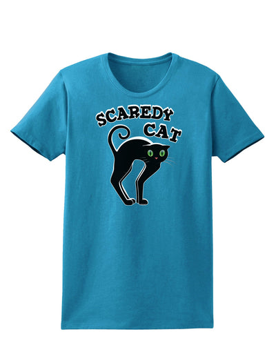 Cute Scaredy Cat Black Cat Halloween Womens Dark T-Shirt-TooLoud-Turquoise-X-Small-Davson Sales