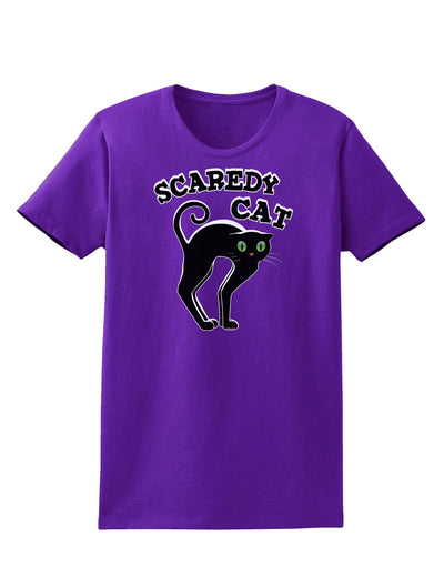 Cute Scaredy Cat Black Cat Halloween Womens Dark T-Shirt-TooLoud-Purple-X-Small-Davson Sales