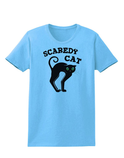 Cute Scaredy Cat Black Cat Halloween Womens T-Shirt-Womens T-Shirt-TooLoud-Aquatic-Blue-X-Small-Davson Sales