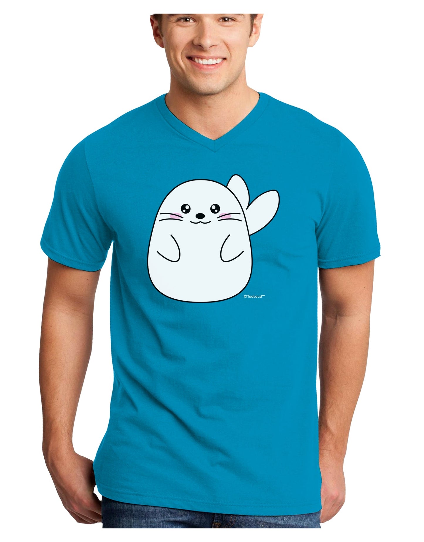 Cute Seal Adult Dark V-Neck T-Shirt by TooLoud-Mens V-Neck T-Shirt-TooLoud-Turquoise-Small-Davson Sales