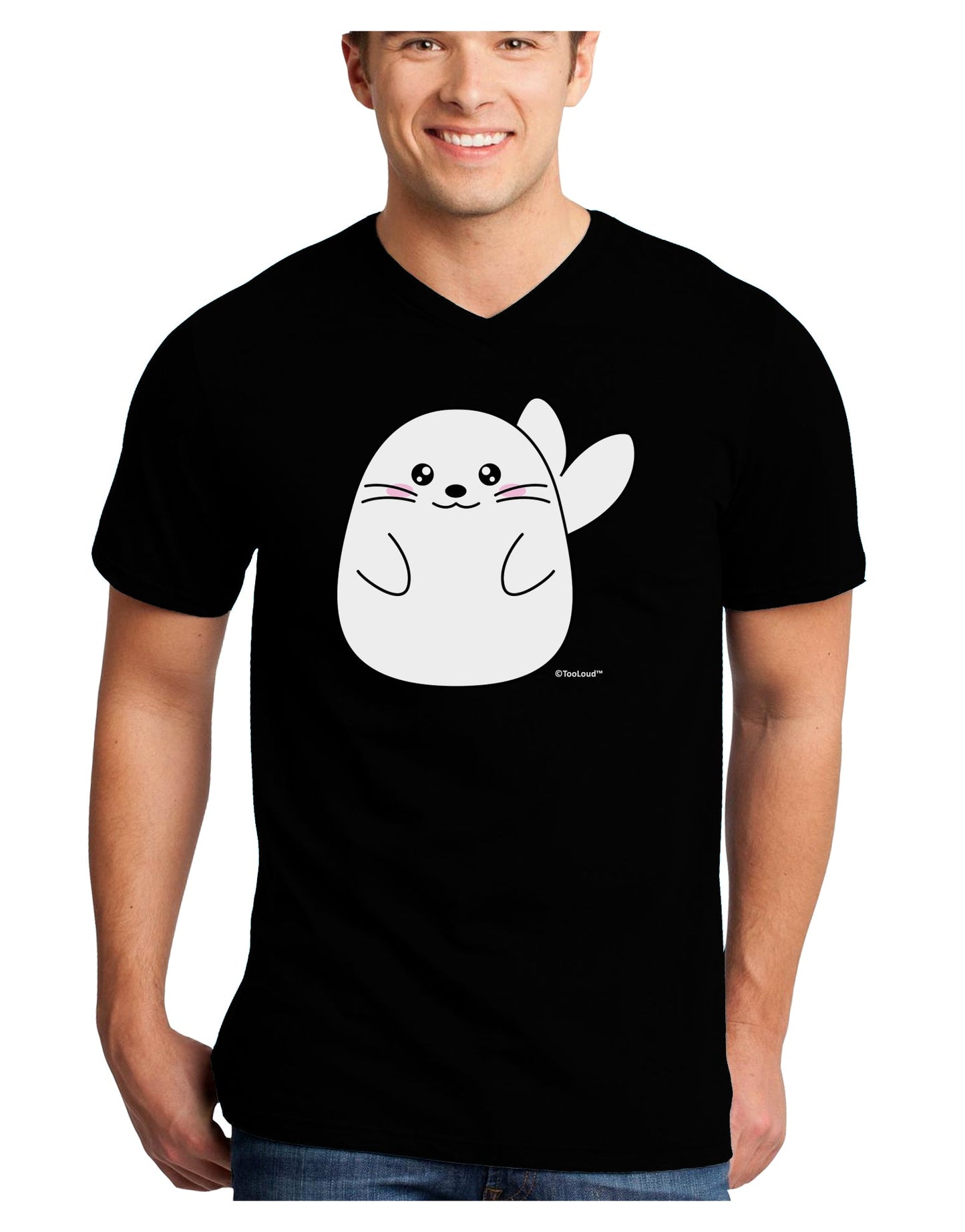 Cute Seal Adult Dark V-Neck T-Shirt by TooLoud-Mens V-Neck T-Shirt-TooLoud-Black-Small-Davson Sales