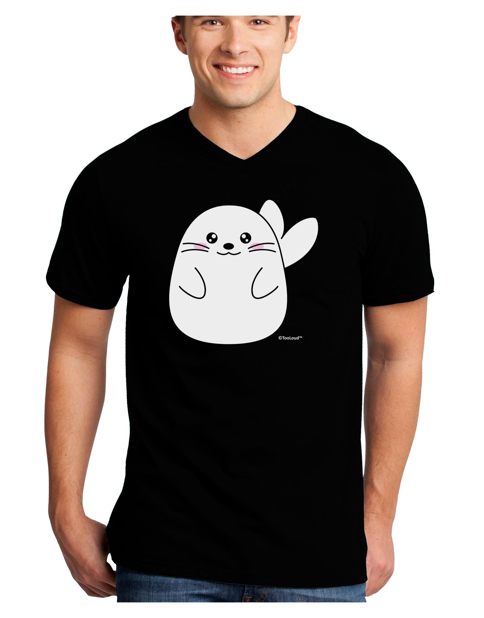 Cute Seal Adult Dark V-Neck T-Shirt by TooLoud-Mens V-Neck T-Shirt-TooLoud-Black-Small-Davson Sales