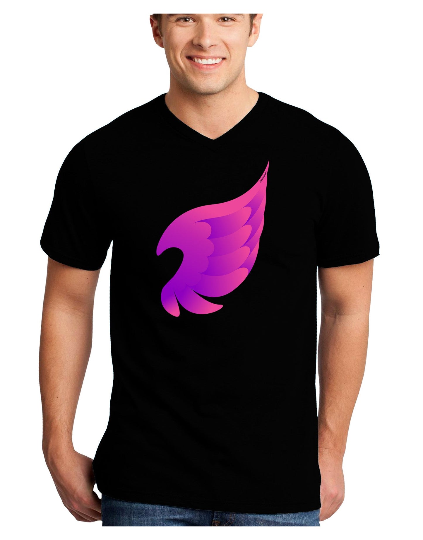 Cute Single Angel Wing Adult Dark V-Neck T-Shirt-TooLoud-Black-Small-Davson Sales