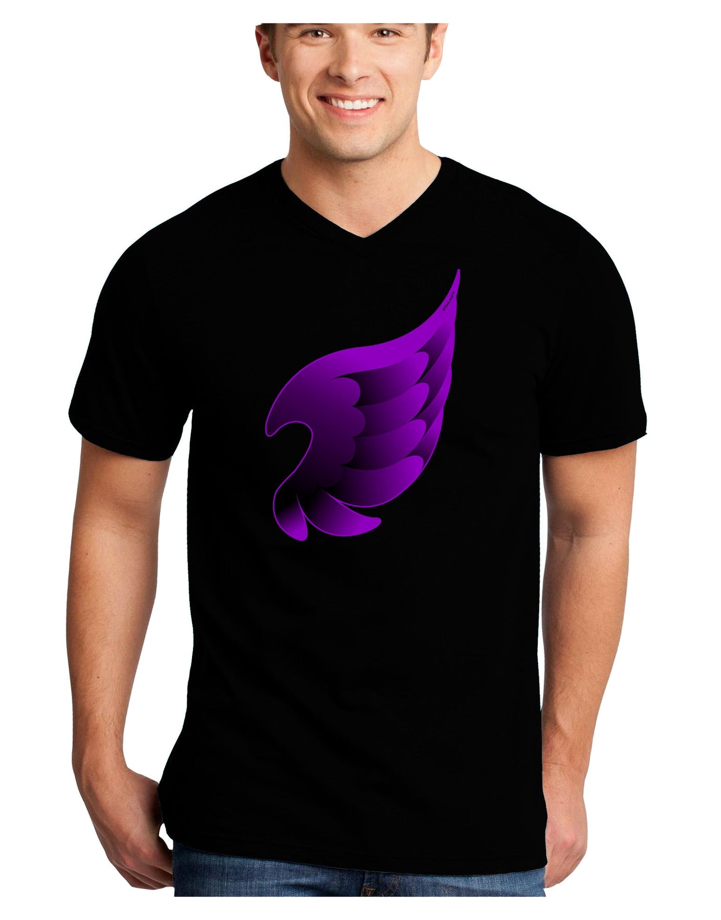 Cute Single Dark Angel Wing Black and Purple Adult Dark V-Neck T-Shirt-TooLoud-Black-Small-Davson Sales