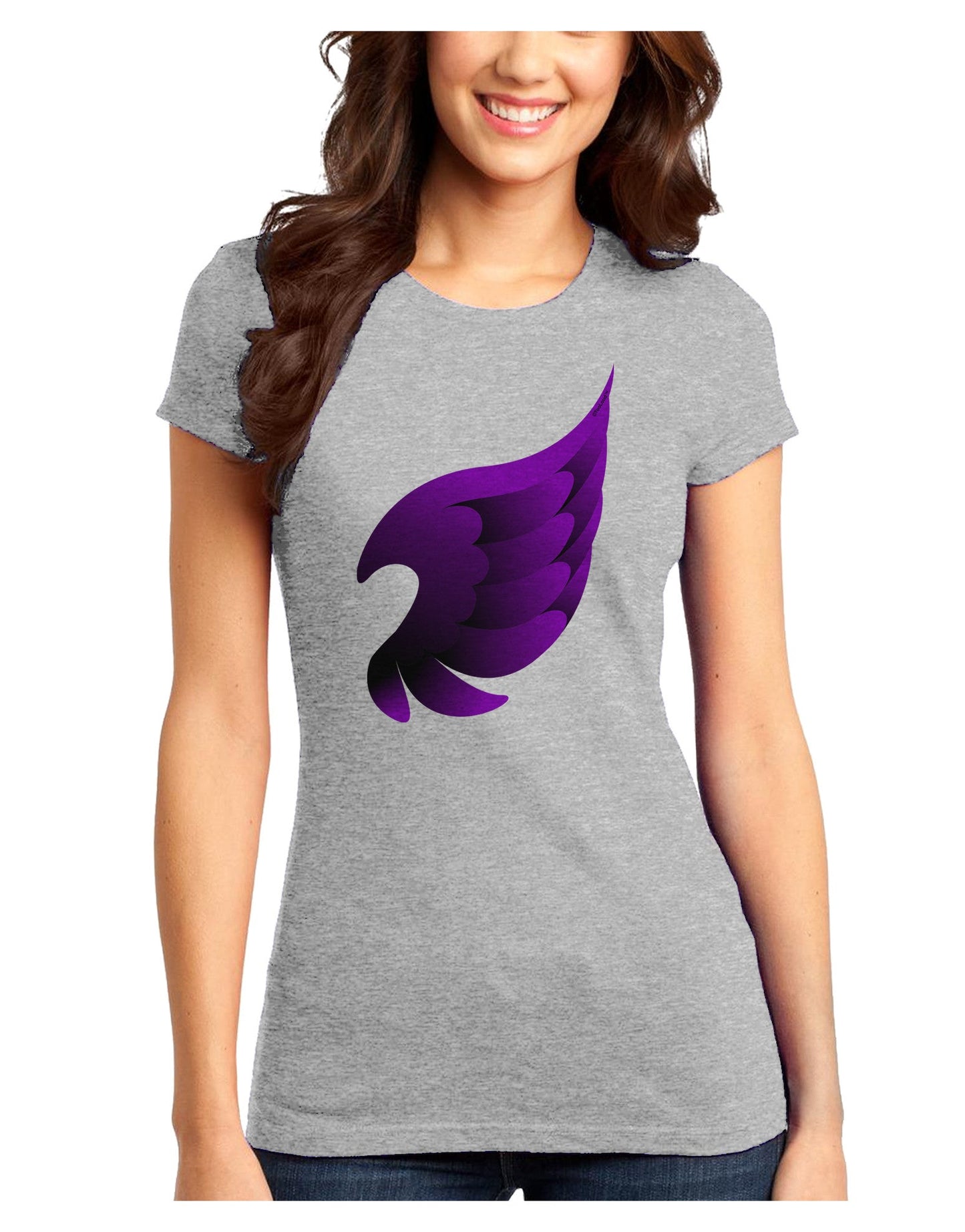 Cute Single Dark Angel Wing Black and Purple Juniors T-Shirt-Womens Juniors T-Shirt-TooLoud-Ash-Gray-Juniors Fitted X-Small-Davson Sales