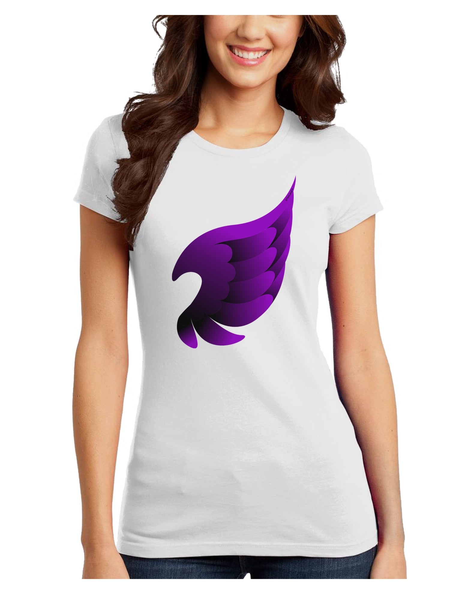 Cute Single Dark Angel Wing Black and Purple Juniors T-Shirt-Womens Juniors T-Shirt-TooLoud-White-Juniors Fitted X-Small-Davson Sales