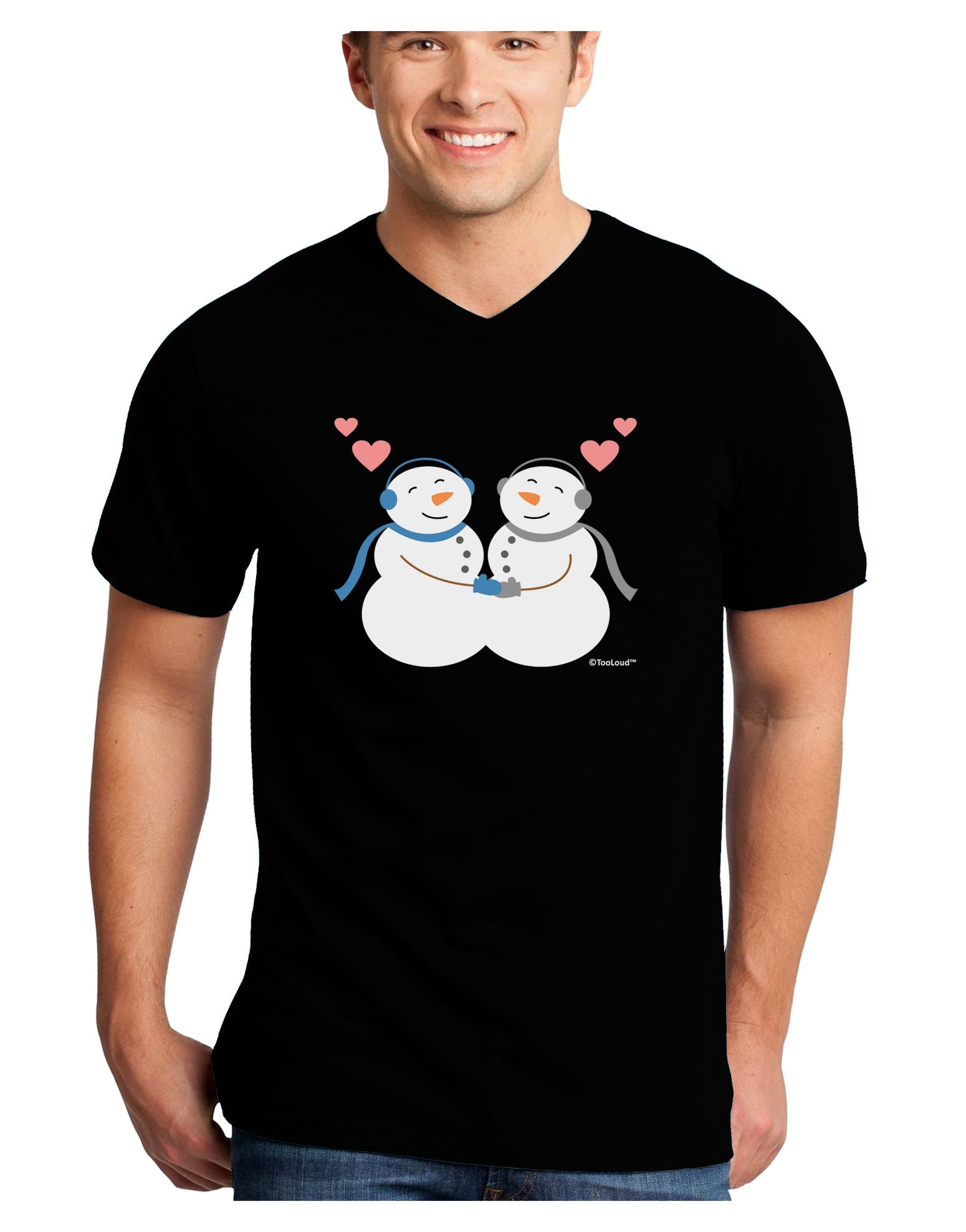 Cute Snowman Couple Adult Dark V-Neck T-Shirt by TooLoud-Mens V-Neck T-Shirt-TooLoud-Black-Small-Davson Sales