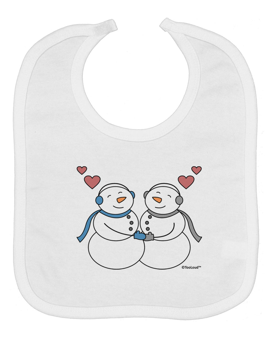 Cute Snowman Couple Baby Bib by TooLoud