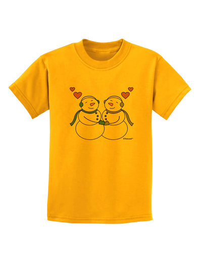 Cute Snowman Couple Childrens T-Shirt by TooLoud-Childrens T-Shirt-TooLoud-Gold-X-Small-Davson Sales