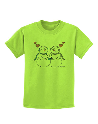 Cute Snowman Couple Childrens T-Shirt by TooLoud-Childrens T-Shirt-TooLoud-Lime-Green-X-Small-Davson Sales