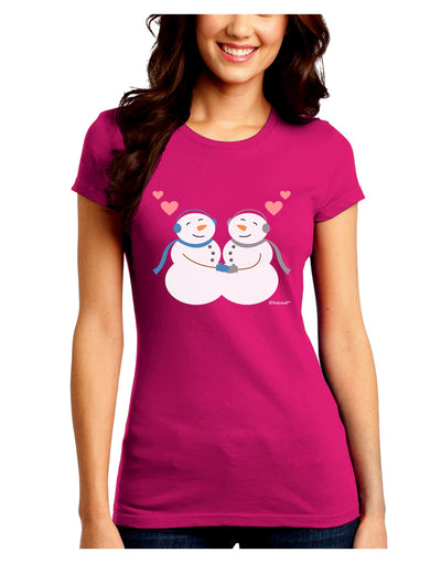 Cute Snowman Couple Juniors Crew Dark T-Shirt by TooLoud-T-Shirts Juniors Tops-TooLoud-Hot-Pink-Juniors Fitted Small-Davson Sales