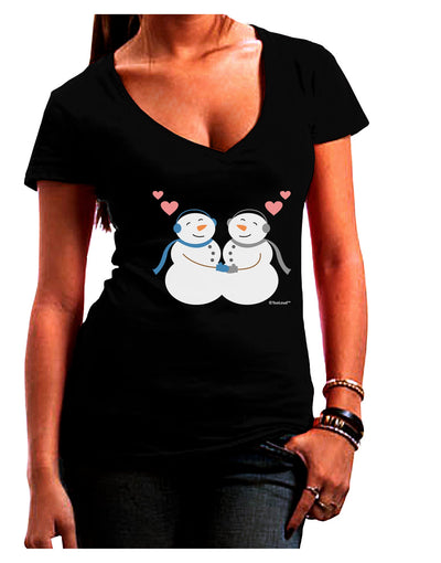 Cute Snowman Couple Juniors V-Neck Dark T-Shirt by TooLoud-Womens V-Neck T-Shirts-TooLoud-Black-Juniors Fitted Small-Davson Sales