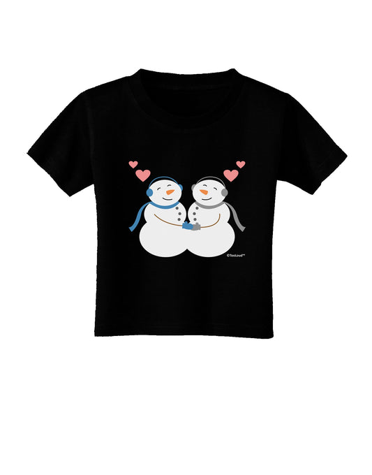 Cute Snowman Couple Toddler T-Shirt Dark by TooLoud-Toddler T-Shirt-TooLoud-Black-2T-Davson Sales