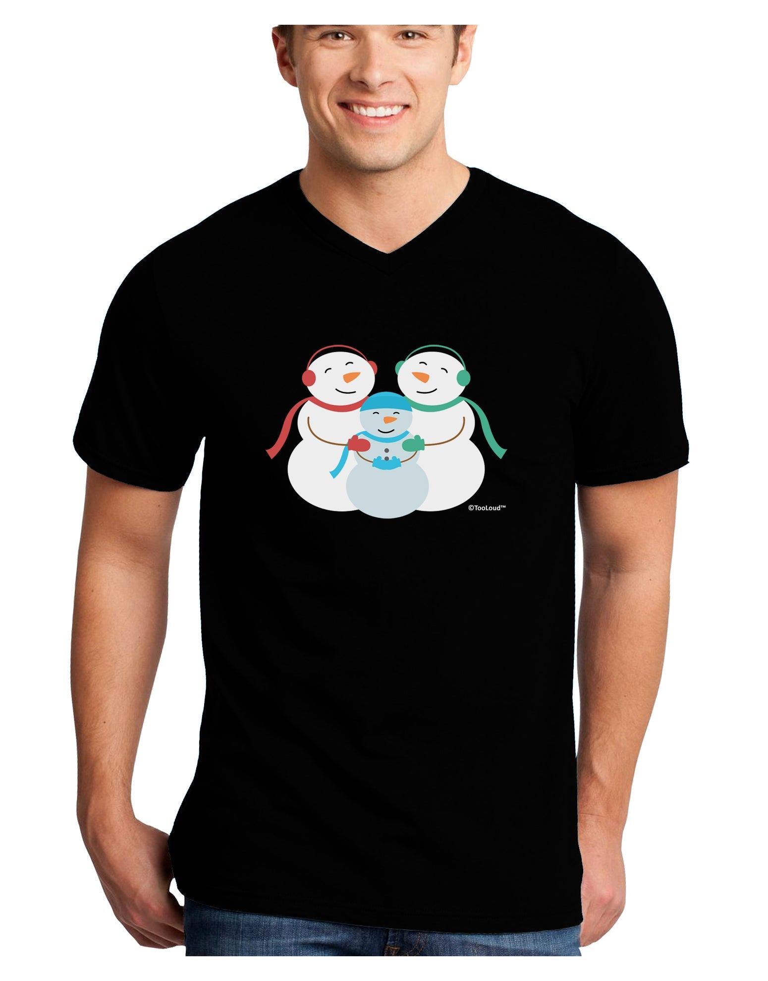 Cute Snowman Family with Boy Adult Dark V-Neck T-Shirt by TooLoud-Mens V-Neck T-Shirt-TooLoud-Black-Small-Davson Sales