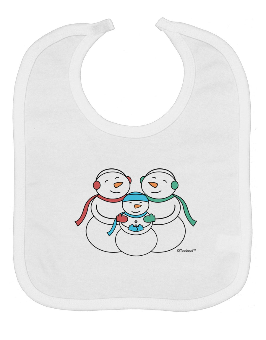 Cute Snowman Family with Boy Baby Bib by TooLoud