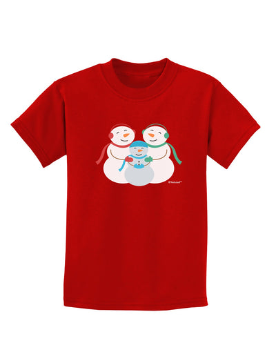 Cute Snowman Family with Boy Childrens Dark T-Shirt by TooLoud-Childrens T-Shirt-TooLoud-Red-X-Small-Davson Sales