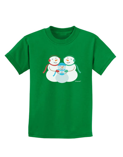 Cute Snowman Family with Boy Childrens Dark T-Shirt by TooLoud-Childrens T-Shirt-TooLoud-Kelly-Green-X-Small-Davson Sales